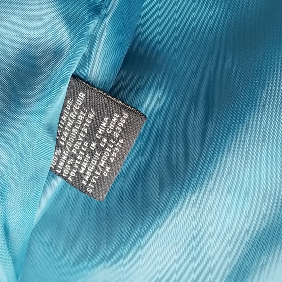 (M) SUZY Suzy Shier Lined Colored Leather Jacket Aqua Color Moto Fancy Lux - Picture 6 of 8